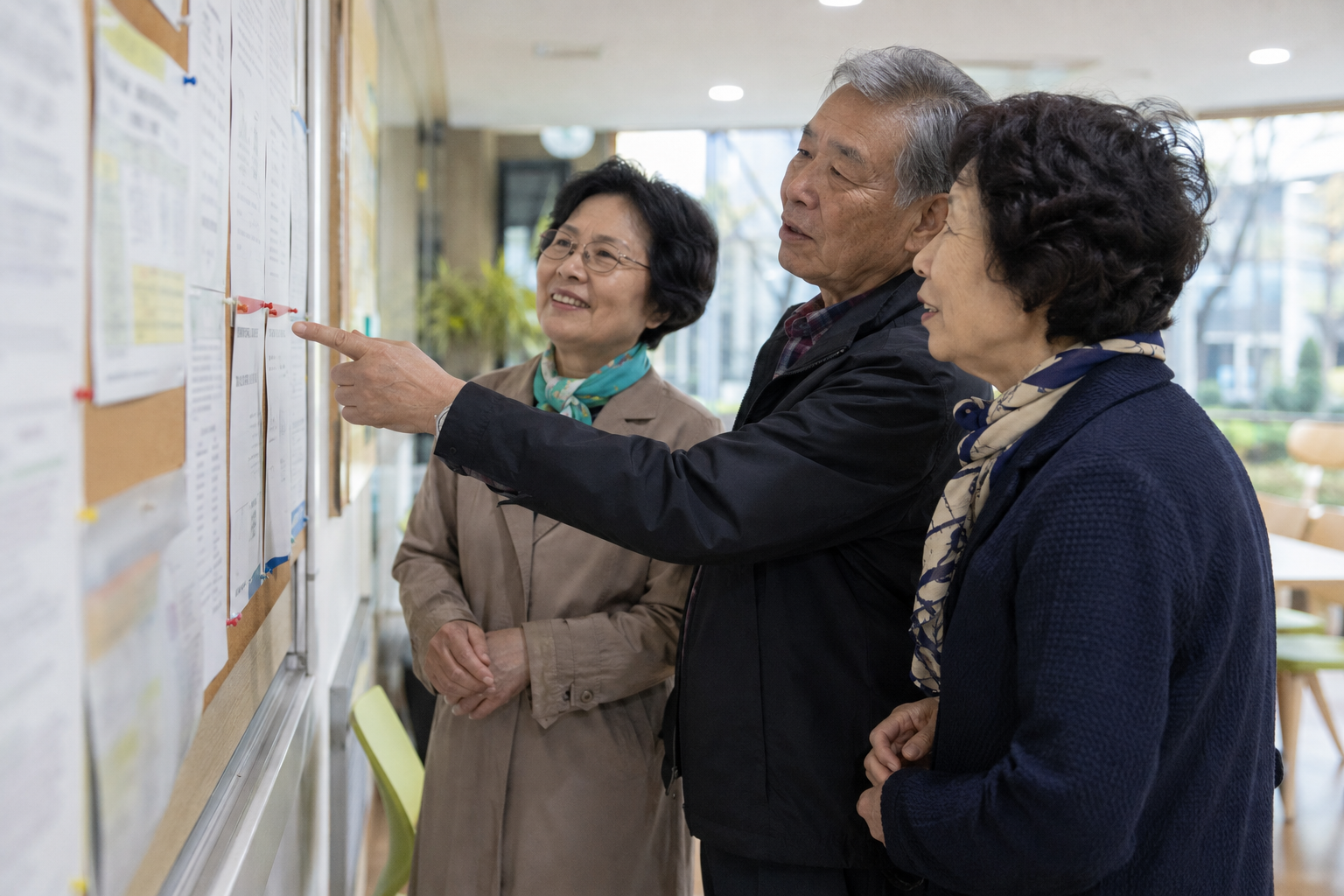 리플릿을 비교하며 살펴보는 모습